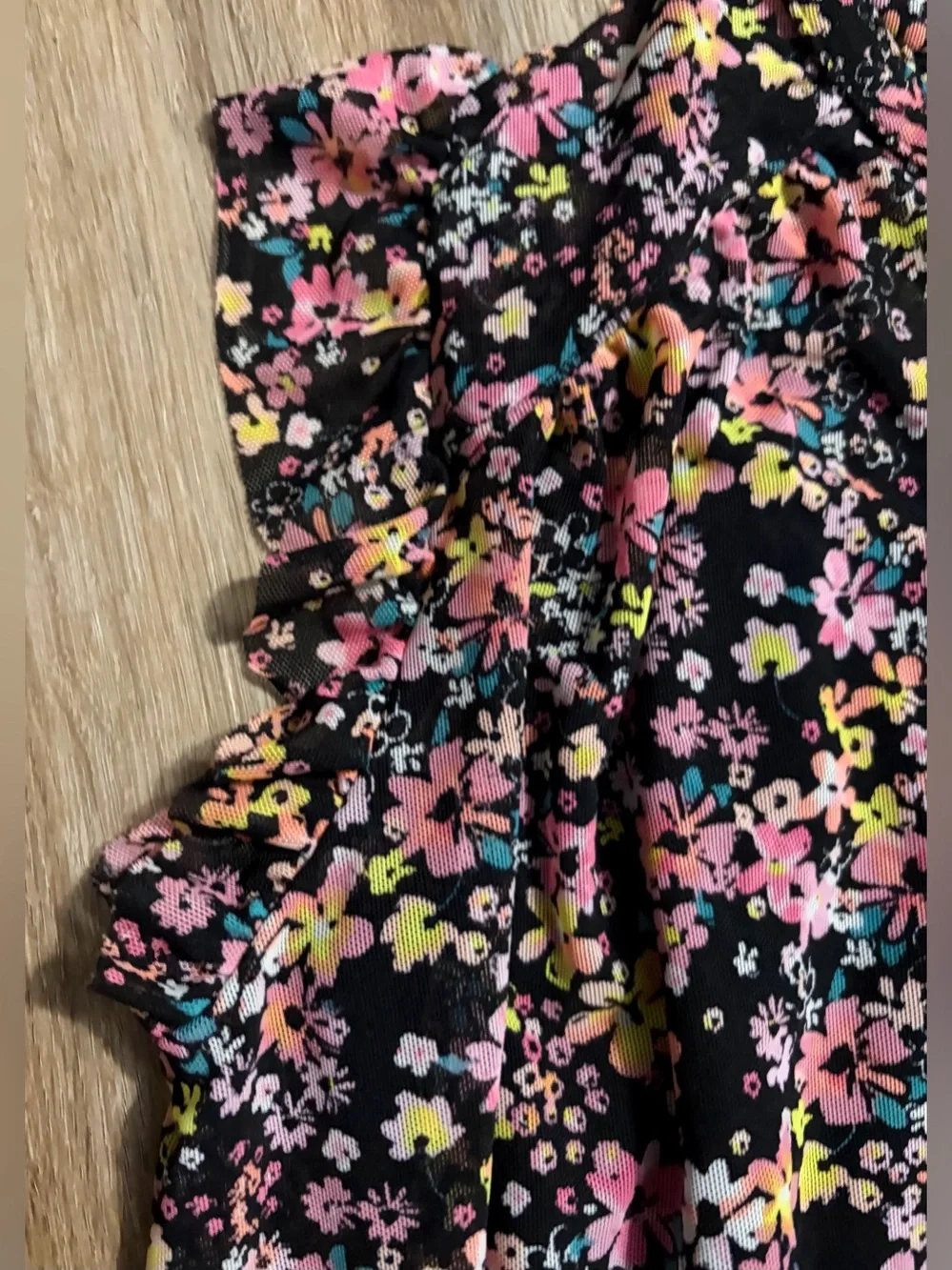Justice - Floral Ruffle Sleeve Mesh Peasant Top - Size XLG/16-18